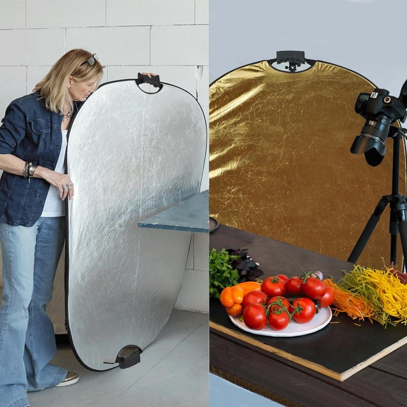 Wellmaking 35''x47'' (90x120cm) Reflector Photography with Threaded Handle, Collapsible Light Reflector with Bag & tilt Adapter, 5in1 Reflector for Studio - Translucent, Silver, Gold, White and Black - Image 4
